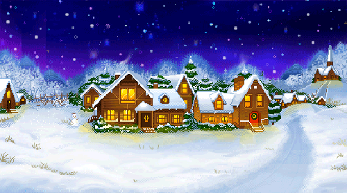 Зимняя деревня под ночным небом