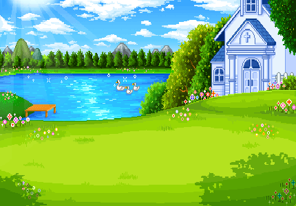 Домик на полянке у озера
